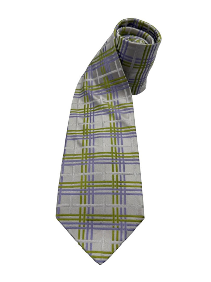 Ted Baker London Silk Necktie in Ivory, Lilac & Chartreuse Plaid – Excellent Pre-Owned Condition
