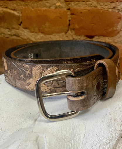 Texas Leather MFG Kid's Brown Leather Wildlife Scene Western Belt 533158-Painted Cowgirl Western Store