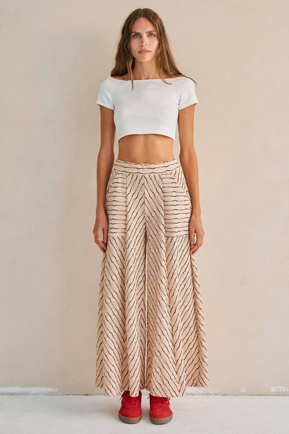 TEXTURED STRIPE WIDE LEG PANTS
