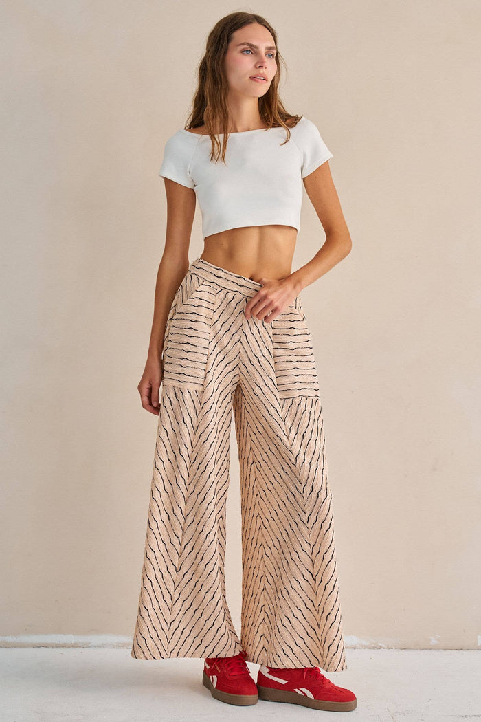 TEXTURED STRIPE WIDE LEG PANTS