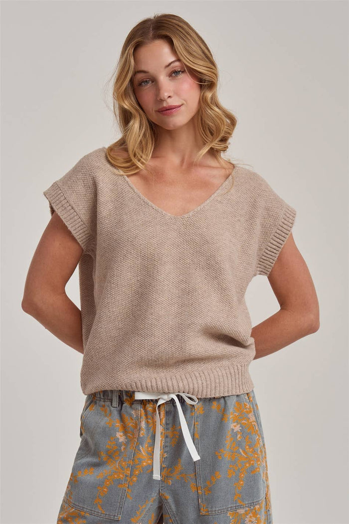 TEXTURED V NECK RELAXED FIT ESSENTIAL CASUAL DOLMAN SWEATER