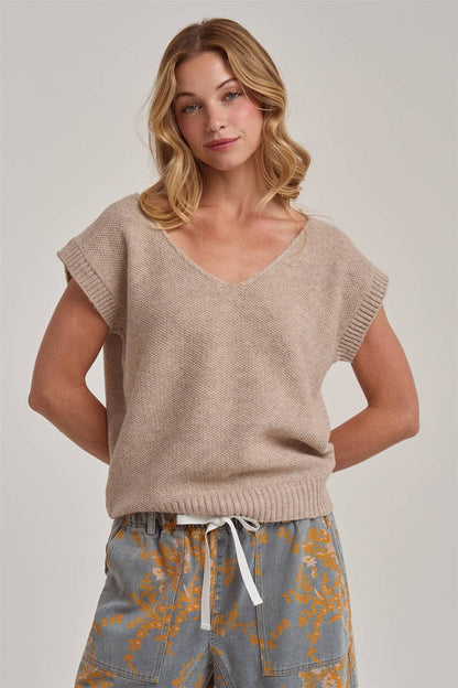 TEXTURED V NECK RELAXED FIT ESSENTIAL CASUAL DOLMAN SWEATER