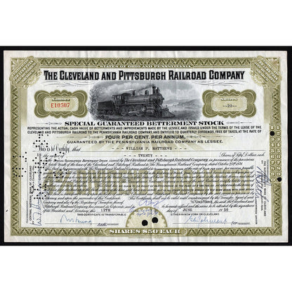 The Cleveland and Pittsburgh Railroad Company Stock Certificate