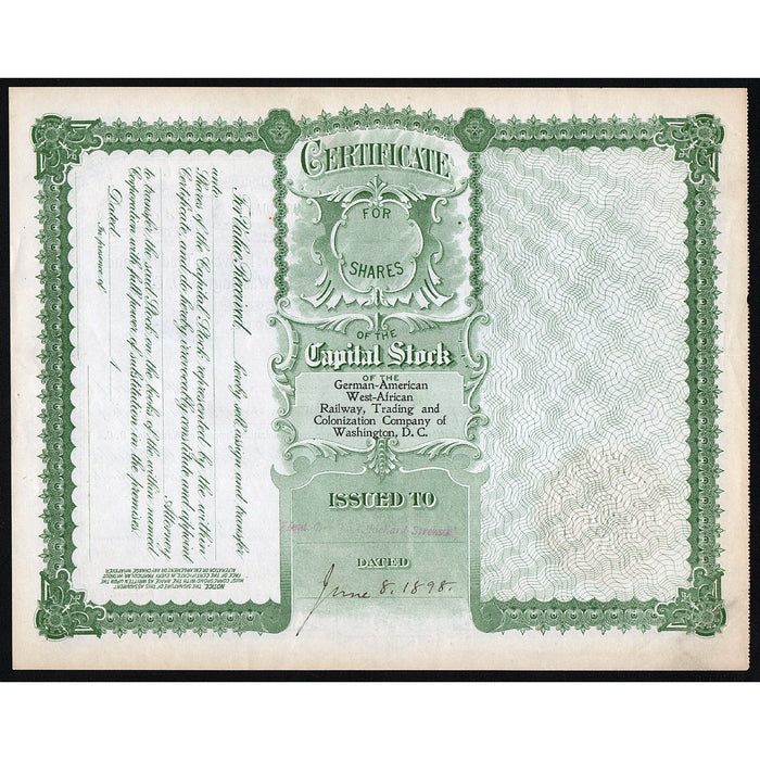 The German-American West-African Railway, Trading and Colonization Company of Washington, D.C.