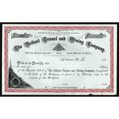 The Neihart Tunnel and Mining Company Montana Stock Certificate