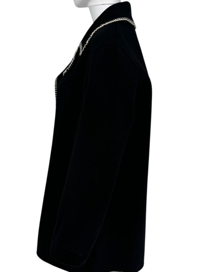 Theory Black Wool-Cashmere Stitch Overlay Coat – Size M