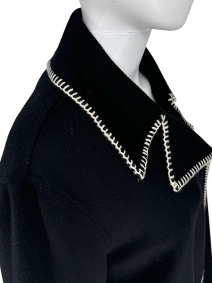 Theory Black Wool-Cashmere Stitch Overlay Coat – Size M