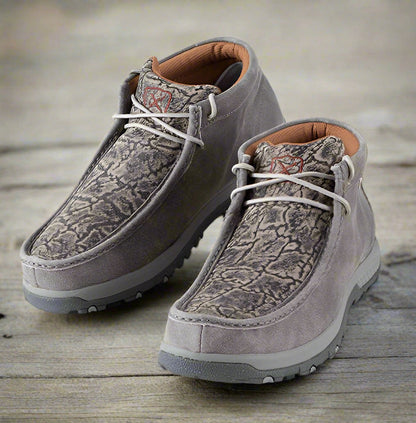 Twisted X Men's Chukka Bomber Gray Elephant Print Leather Driving Mocs Shoes MXC0017-Painted Cowgirl Western Store