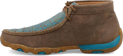 Twisted X Women's Bomber Leather & Turquoise Tooled Chukka Driving Moc Casual Shoes WDM0148
