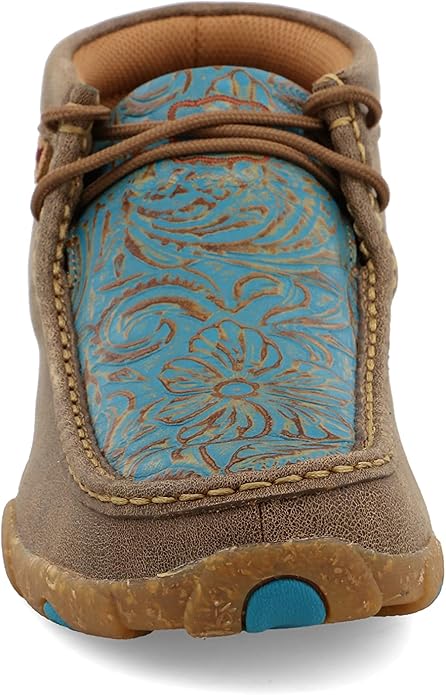 Twisted X Women's Bomber Leather & Turquoise Tooled Chukka Driving Moc Casual Shoes WDM0148