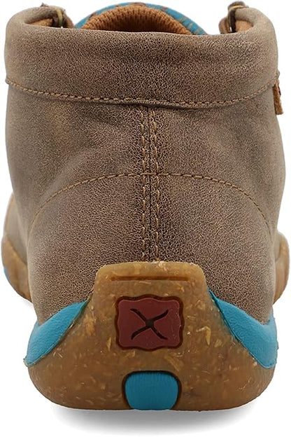 Twisted X Women's Bomber Leather & Turquoise Tooled Chukka Driving Moc Casual Shoes WDM0148