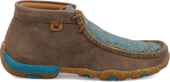 Twisted X Women's Bomber Leather & Turquoise Tooled Chukka Driving Moc Casual Shoes WDM0148