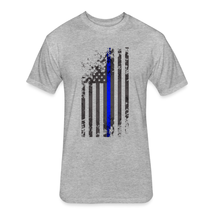 Unisex Poly/Cotton T-Shirt by Next Level - Thin Blue Line Distressed Vertical Flag - heather gray