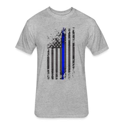 Unisex Poly/Cotton T-Shirt by Next Level - Thin Blue Line Distressed Vertical Flag - heather gray