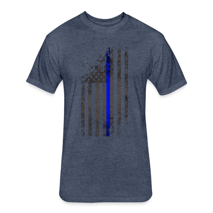 Unisex Poly/Cotton T-Shirt by Next Level - Thin Blue Line Distressed Vertical Flag - heather navy