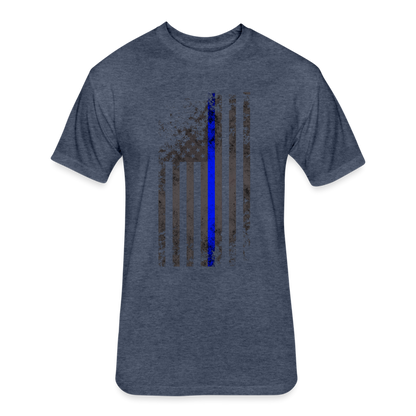 Unisex Poly/Cotton T-Shirt by Next Level - Thin Blue Line Distressed Vertical Flag - heather navy