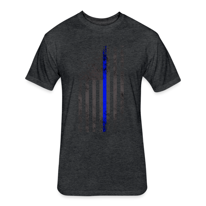 Unisex Poly/Cotton T-Shirt by Next Level - Thin Blue Line Distressed Vertical Flag - heather black
