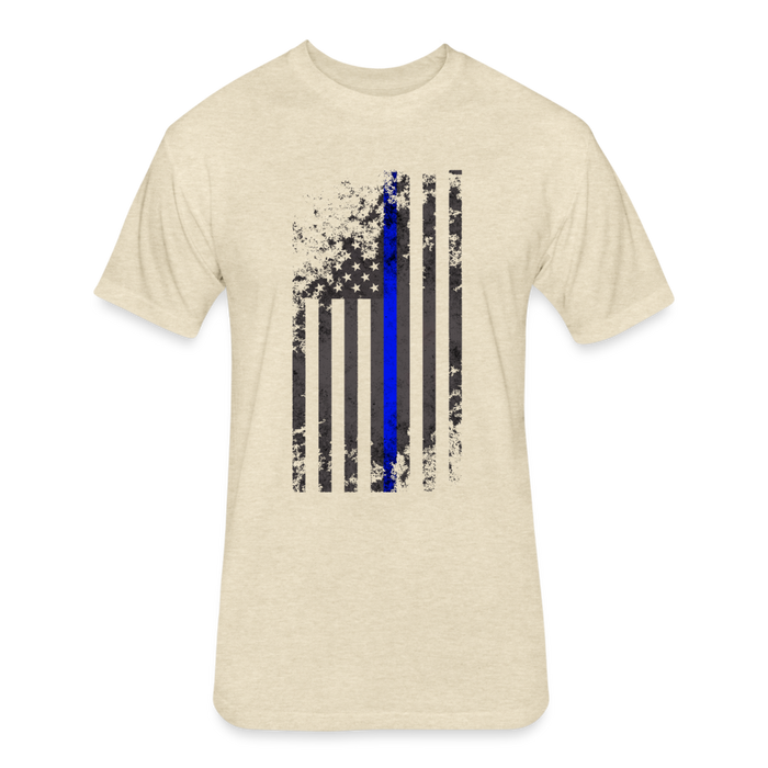 Unisex Poly/Cotton T-Shirt by Next Level - Thin Blue Line Distressed Vertical Flag - heather cream