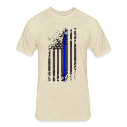 Unisex Poly/Cotton T-Shirt by Next Level - Thin Blue Line Distressed Vertical Flag - heather cream