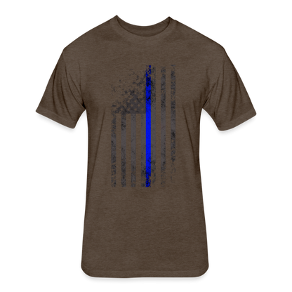 Unisex Poly/Cotton T-Shirt by Next Level - Thin Blue Line Distressed Vertical Flag - heather espresso