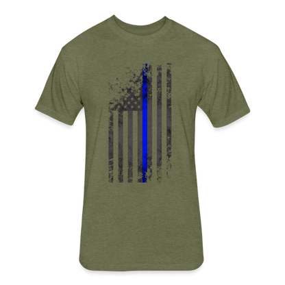 Unisex Poly/Cotton T-Shirt by Next Level - Thin Blue Line Distressed Vertical Flag - heather military green
