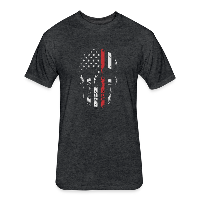 Unisex Poly/Cotton T-Shirt by Next Level - Thin Red Line Skull - heather black