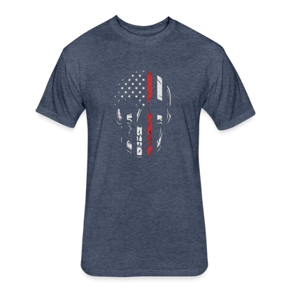 Unisex Poly/Cotton T-Shirt by Next Level - Thin Red Line Skull - heather navy