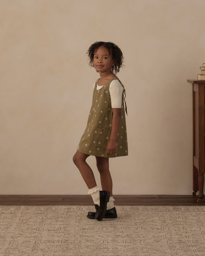 V-Neck Overall Dress || Embroidered Daisies