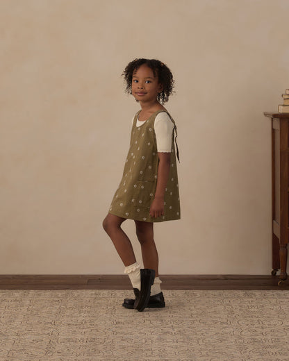 V-Neck Overall Dress || Embroidered Daisies