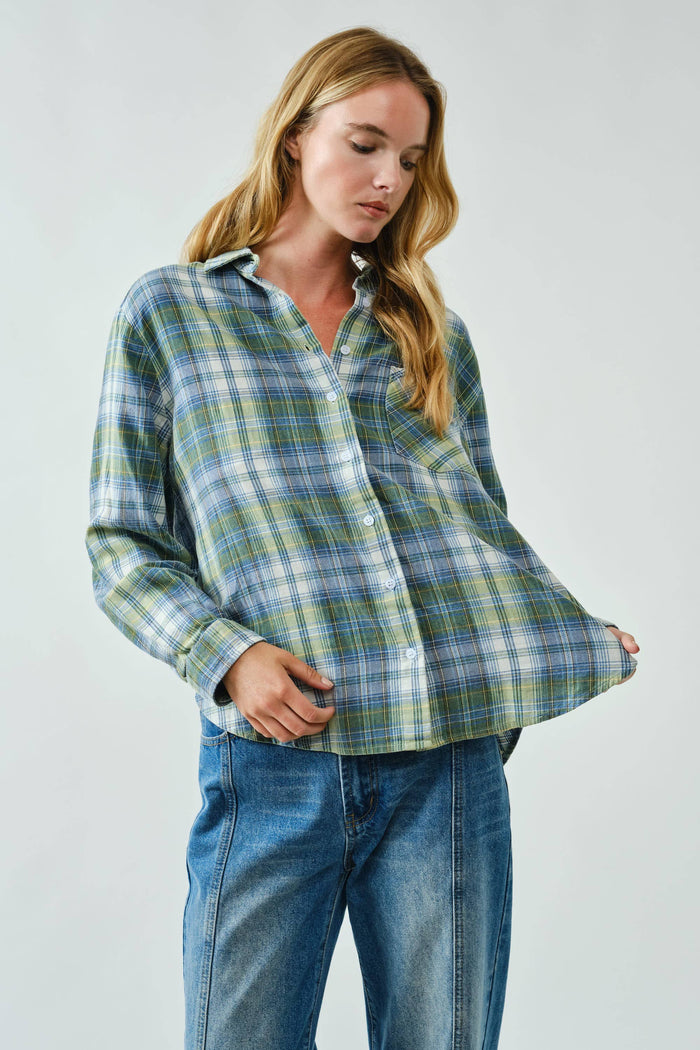 WASHED COTTON PLAID SHIRT