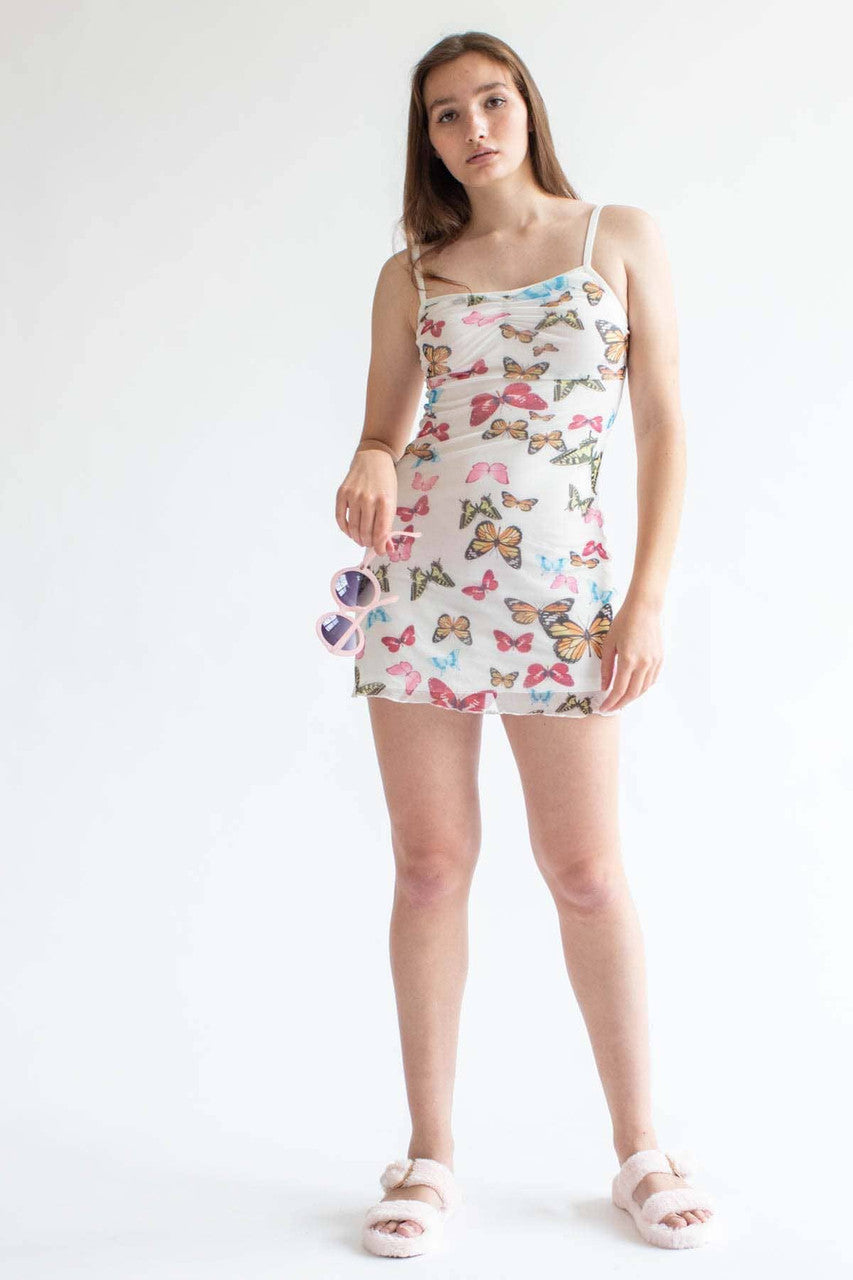 White Butterfly Mesh Dress