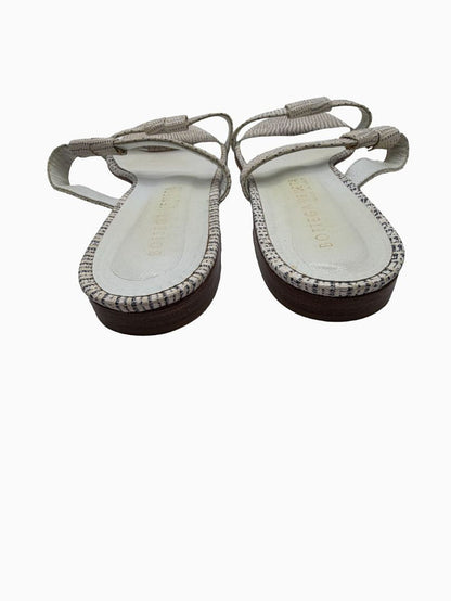 Bottega Veneta White Lizard Embossed Leather Slide Sandals Flat Italy Women's EU 39.5