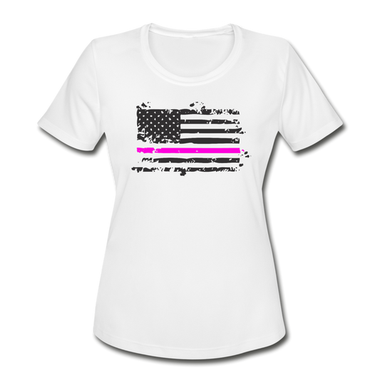 Women's Moisture Wicking Performance T-Shirt - Pink Line Flag - white