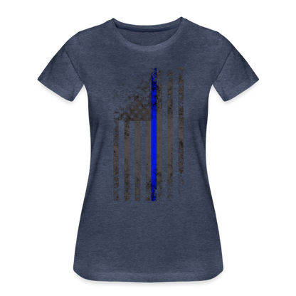 Women’s Premium T-Shirt - Thin Blue Line Distressed Vertical Flag - heather blue