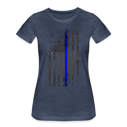 Women’s Premium T-Shirt - Thin Blue Line Distressed Vertical Flag - heather blue