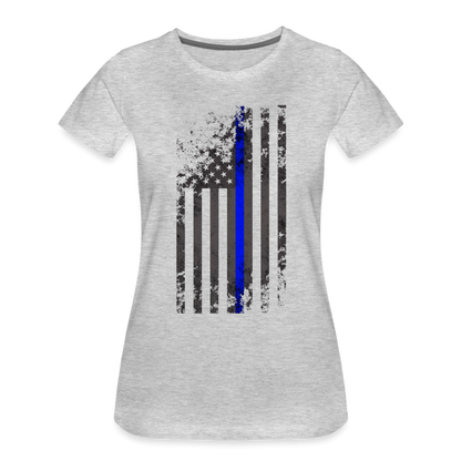 Women’s Premium T-Shirt - Thin Blue Line Distressed Vertical Flag - heather gray