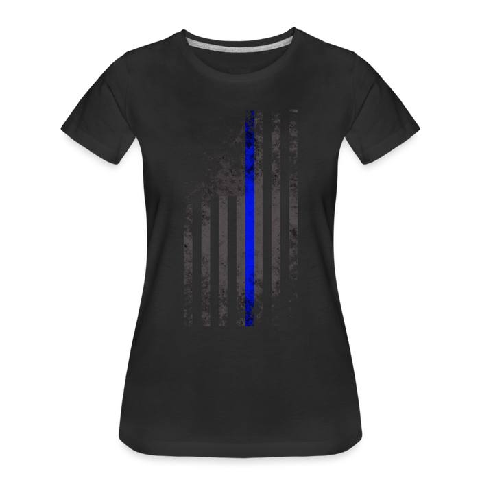 Women’s Premium T-Shirt - Thin Blue Line Distressed Vertical Flag - black