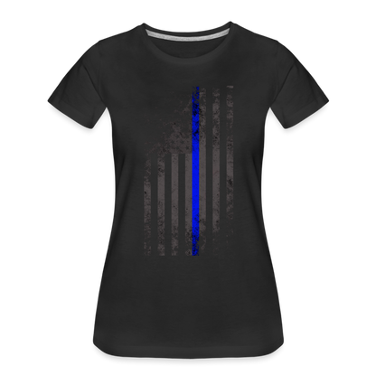 Women’s Premium T-Shirt - Thin Blue Line Distressed Vertical Flag - black