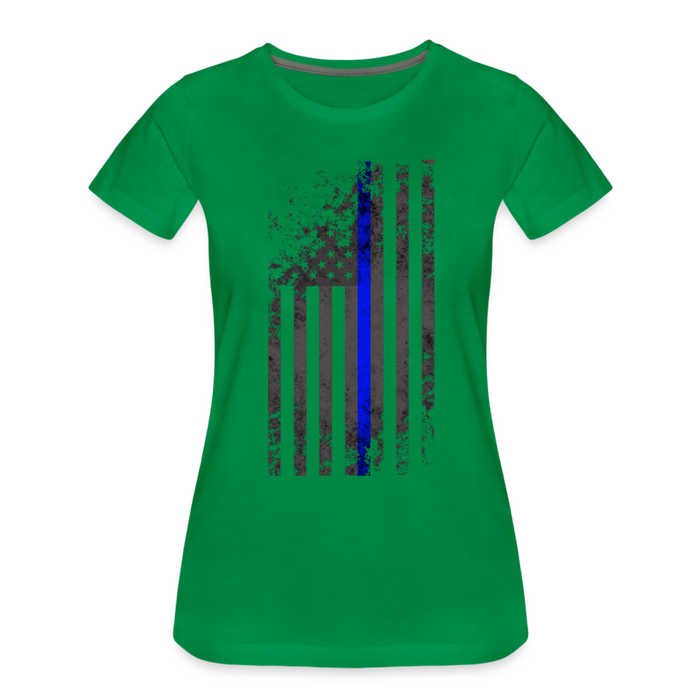 Women’s Premium T-Shirt - Thin Blue Line Distressed Vertical Flag - kelly green