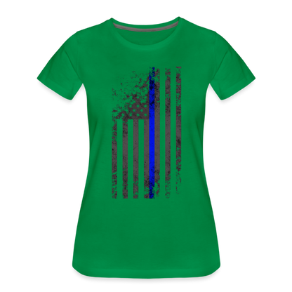 Women’s Premium T-Shirt - Thin Blue Line Distressed Vertical Flag - kelly green
