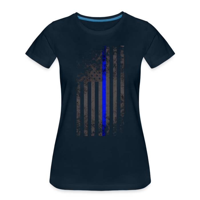 Women’s Premium T-Shirt - Thin Blue Line Distressed Vertical Flag - deep navy