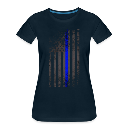Women’s Premium T-Shirt - Thin Blue Line Distressed Vertical Flag - deep navy