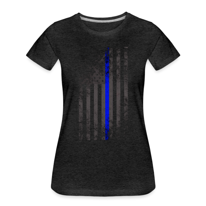 Women’s Premium T-Shirt - Thin Blue Line Distressed Vertical Flag - charcoal grey