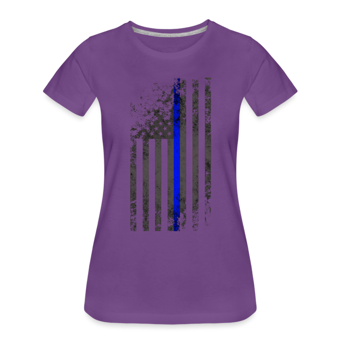 Women’s Premium T-Shirt - Thin Blue Line Distressed Vertical Flag - purple