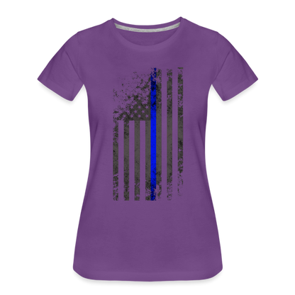 Women’s Premium T-Shirt - Thin Blue Line Distressed Vertical Flag - purple
