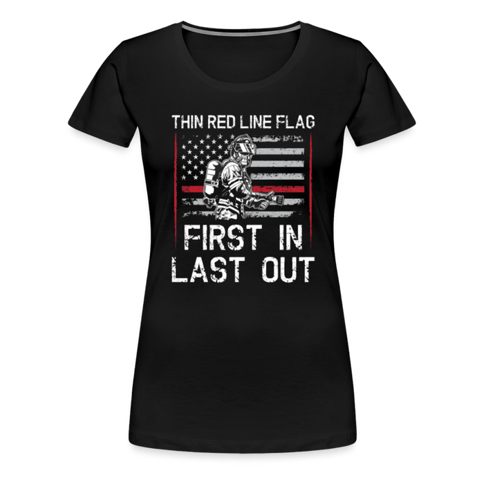 Women’s Premium T-Shirt - Thin Red Line Flag - First In - black