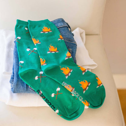 Women’s Socks | Campfire & Marshmallow | Mismatched Socks: Women's 5 - 10 - Pine & Moss