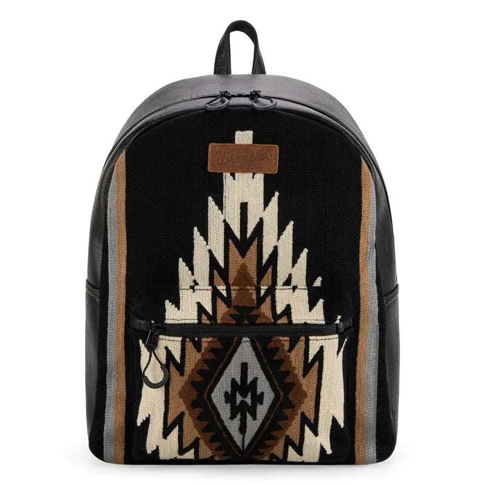 Wrangler Black Southwestern Aztec Knitted Accent Faux Leather Backpack WG174-9115BLK