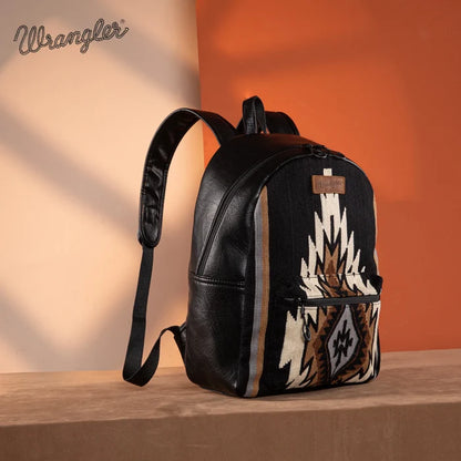 Wrangler Black Southwestern Aztec Knitted Accent Faux Leather Backpack WG174-9115BLK