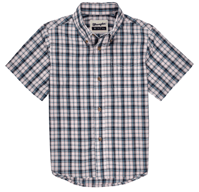 Wrangler Boy's Riata Navy / White Multi Plaid Short Sleeve Western Shirt 112326420-NVY